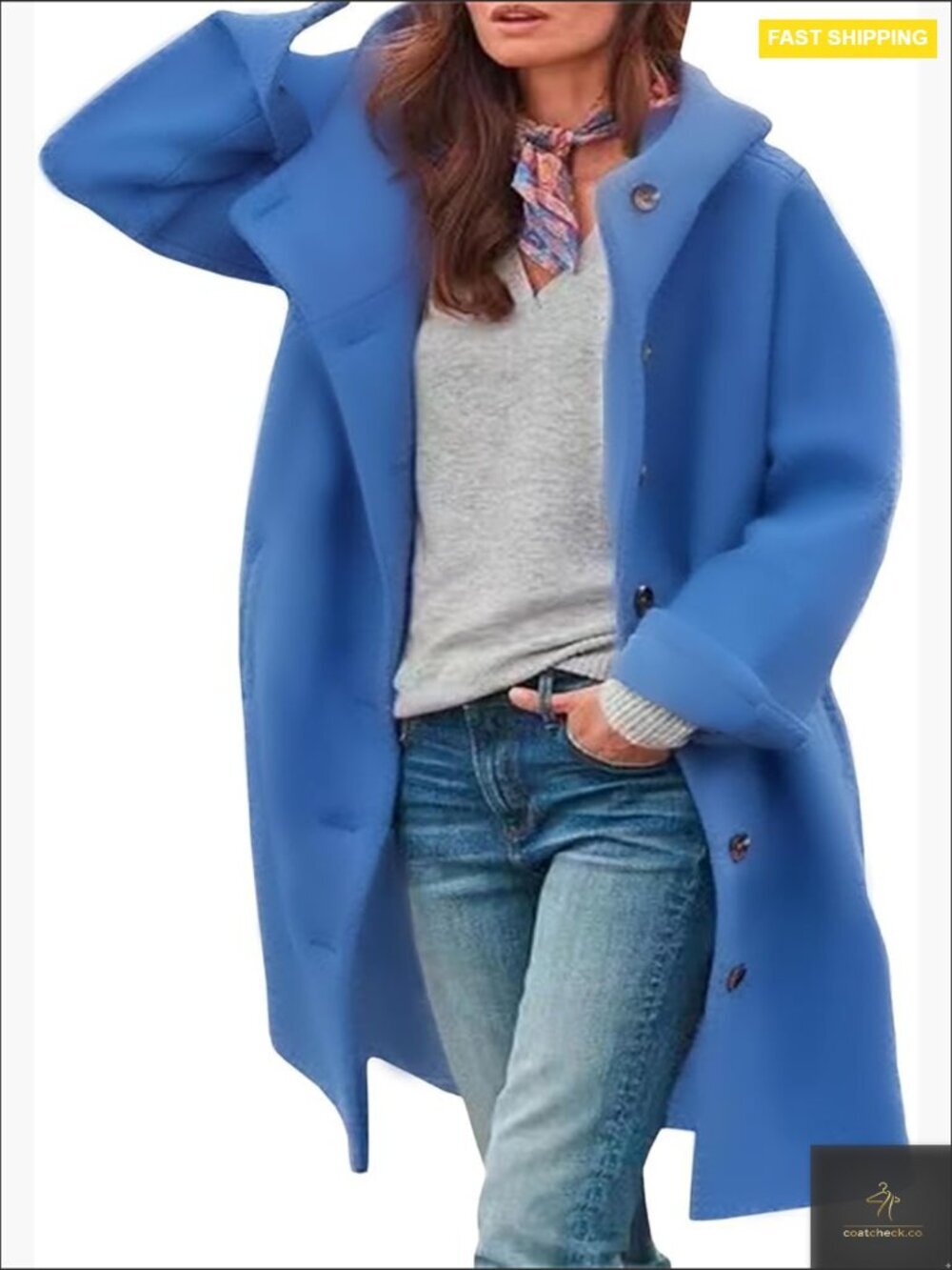 Wool Blend Pea Coat Hooded Trench Jacket Casual Elegant Winter Overcoat